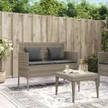 szürke polyrattan akácfa kerti pad párnával