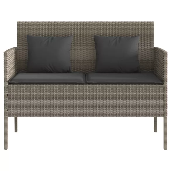 szürke polyrattan akácfa kerti pad párnával