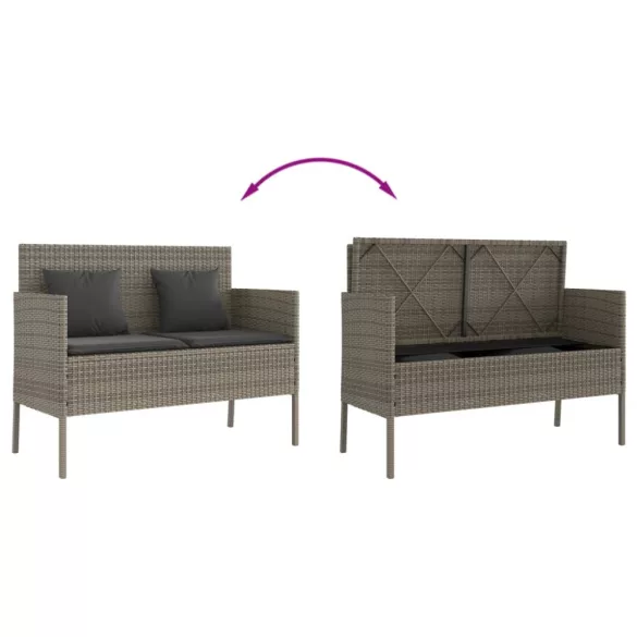 szürke polyrattan akácfa kerti pad párnával