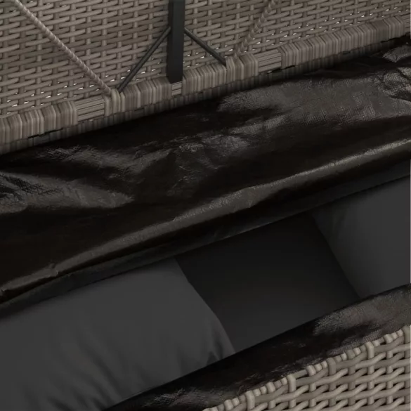 szürke polyrattan akácfa kerti pad párnával
