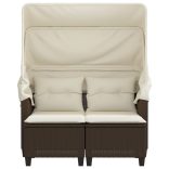 2 személyes barna polyrattan kerti kanapé baldachinnal/székkel