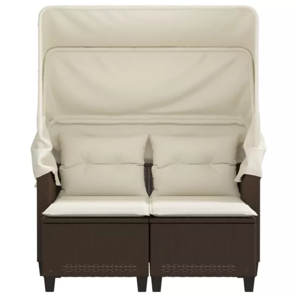 2 személyes barna polyrattan kerti kanapé baldachinnal/székkel