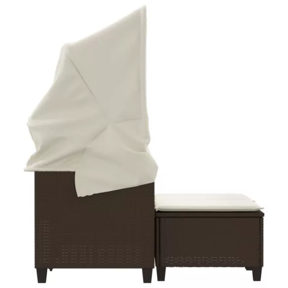 2 személyes barna polyrattan kerti kanapé baldachinnal/székkel