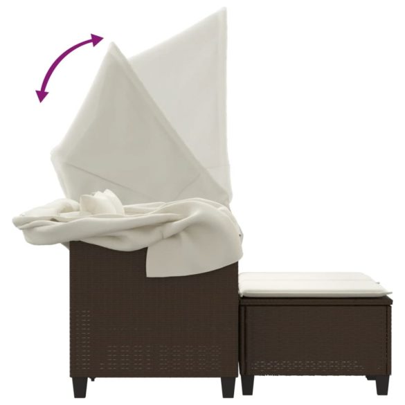 2 személyes barna polyrattan kerti kanapé baldachinnal/székkel