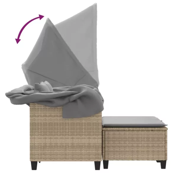 2 személyes bézs polyrattan kerti kanapé baldachinnal/székkel