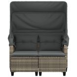 2 személyes szürke polyrattan kerti kanapé baldachinnal/székkel