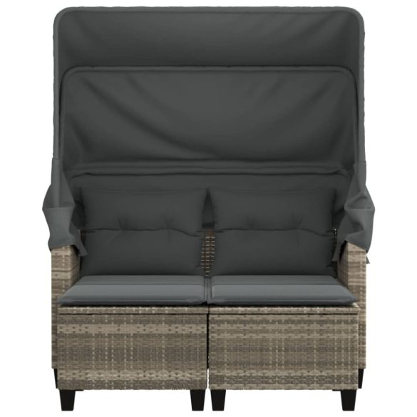 2 személyes szürke polyrattan kerti kanapé baldachinnal/székkel