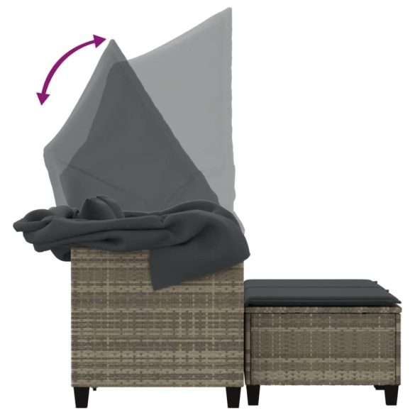 2 személyes szürke polyrattan kerti kanapé baldachinnal/székkel