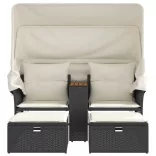 2 személyes fekete polyrattan kerti kanapé baldachinnal/székkel