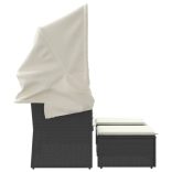 2 személyes fekete polyrattan kerti kanapé baldachinnal/székkel