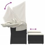 2 személyes fekete polyrattan kerti kanapé baldachinnal/székkel