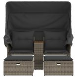 2 személyes szürke polyrattan kerti kanapé baldachinnal/székkel
