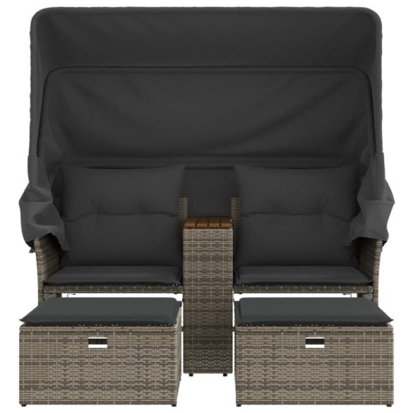 2 személyes szürke polyrattan kerti kanapé baldachinnal/székkel