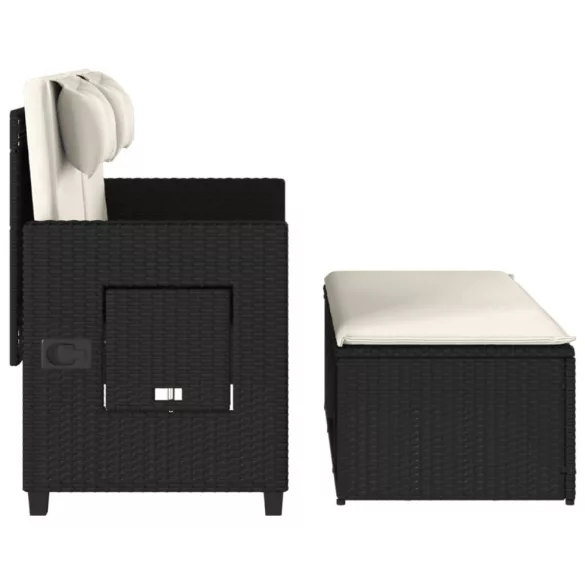 fekete polyrattan dönthető kerti pad párnával