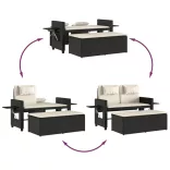 fekete polyrattan dönthető kerti pad párnával