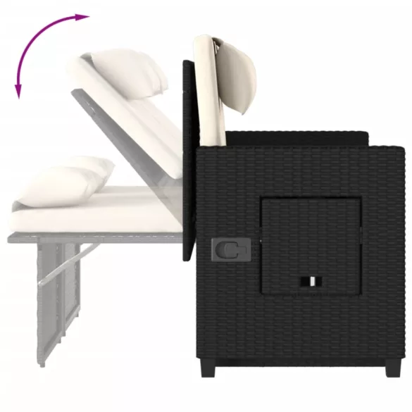 fekete polyrattan dönthető kerti pad párnával