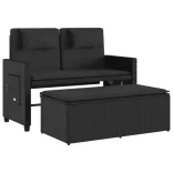 fekete polyrattan dönthető kerti pad párnával