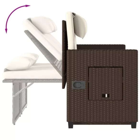 barna polyrattan dönthető kerti pad párnával