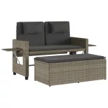 szürke polyrattan dönthető kerti pad párnával