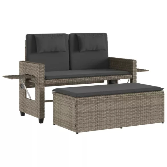 szürke polyrattan dönthető kerti pad párnával