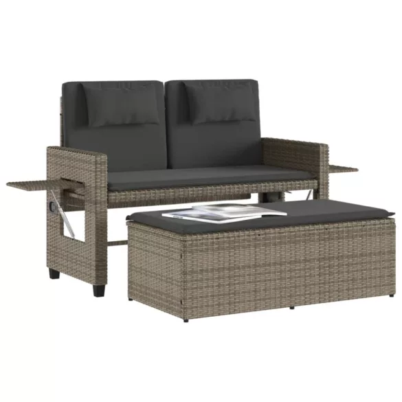 szürke polyrattan dönthető kerti pad párnával