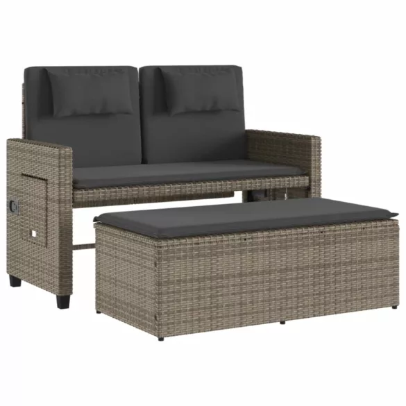 szürke polyrattan dönthető kerti pad párnával