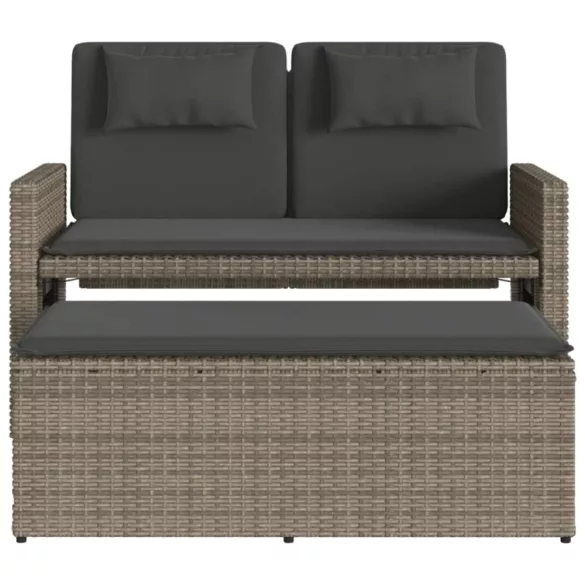szürke polyrattan dönthető kerti pad párnával
