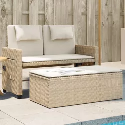 bézs polyrattan dönthető kerti pad párnával