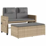 bézs polyrattan dönthető kerti pad párnával