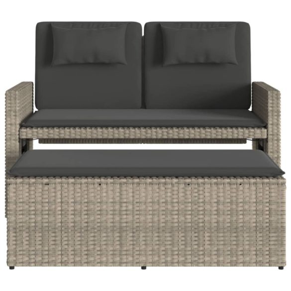 világosszürke polyrattan dönthető kerti pad párnával