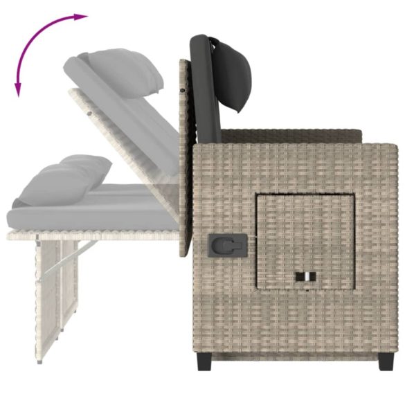 világosszürke polyrattan dönthető kerti pad párnával