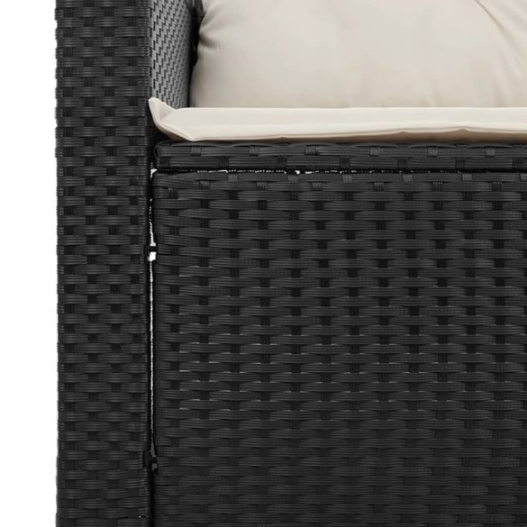 fekete 3 személyes polyrattan kerti kanapé párnákkal
