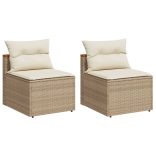 2 db bézs polyrattan karfa nélküli kerti kanapé párnákkal