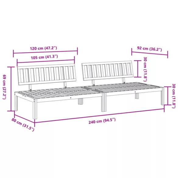 2 db tömör akácfa kerti raklap középső kanapé
