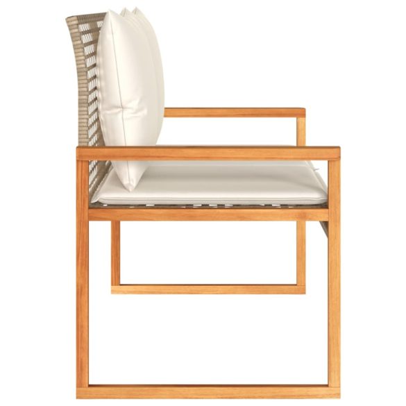 vegyes bézs polyrattan és akácfa kerti pad párnával