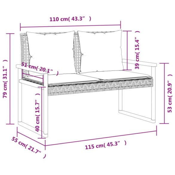 vegyes bézs polyrattan és akácfa kerti pad párnával