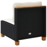 fekete polyrattan karfa nélküli kerti kanapé párnával