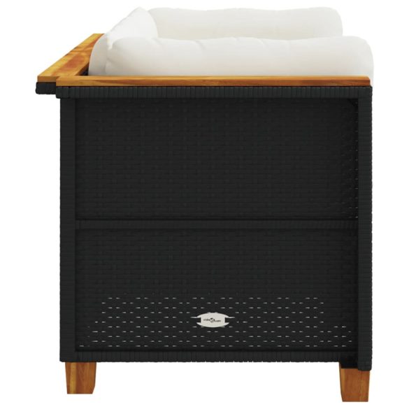 2 db fekete polyrattan kerti sarokkanapé párnákkal