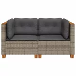 2 db szürke polyrattan kerti sarokkanapé párnával