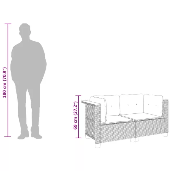 2 db szürke polyrattan kerti sarokkanapé párnával