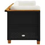 fekete 3 személyes polyrattan kerti kanapé párnákkal