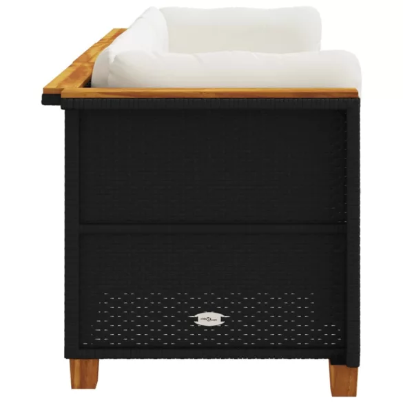 fekete 3 személyes polyrattan kerti kanapé párnákkal