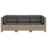 3 személyes szürke polyrattan kerti kanapé párnával