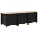 fekete 3 személyes polyrattan kerti kanapé párnákkal