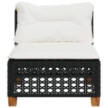 fekete polyrattan karfa nélküli kerti kanapé párnával