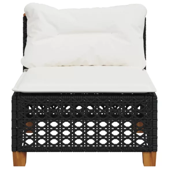fekete polyrattan karfa nélküli kerti kanapé párnával