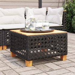 fekete polyrattan és akácfa kerti asztal 55 x 55 x 36 cm