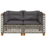 2 db szürke polyrattan kerti sarokkanapé párnával