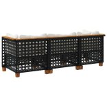 fekete 3 személyes polyrattan kerti kanapé párnákkal