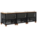 fekete 3 személyes polyrattan kerti kanapé párnákkal